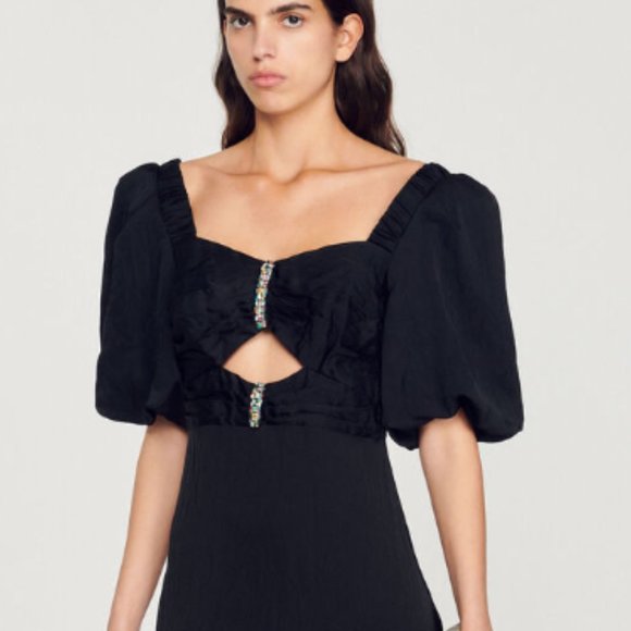 Sandro Falbala Dress in Black with Rhinestones - Picture 3 of 7